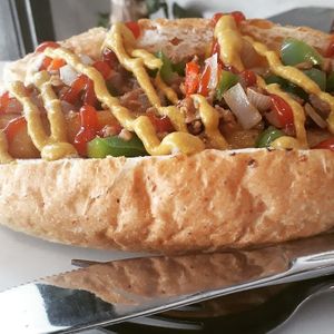 Mexican hotdog with TVP. Comes in a toasted wholemeal bun at Filthy Vegan in Ho Chi Minh City