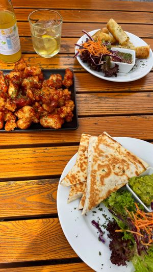 Fried spring rolls, BBQ cauliflower wings and quesadillas   at Green Flamingo in Innsbruck
