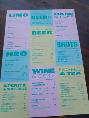 Drinks menu at Green Flamingo in Innsbruck