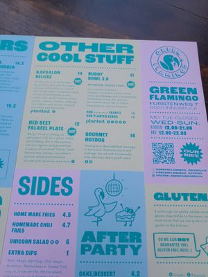 Menu at Green Flamingo in Innsbruck