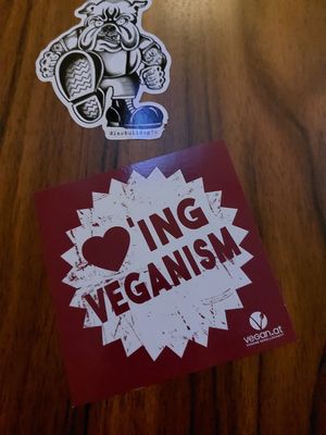 Toilet with lots of vegan stickers, I loved it😂 at Green Flamingo in Innsbruck