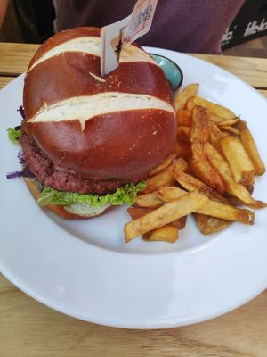 The mountain hamburger, really good at Green Flamingo in Innsbruck