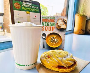 Coffees & teas also available. As well as a dandelion coffee. Organic milk, almond milk & oat milk available. Plus a delicious selection of vegan cakes baked locally.  at Bloom ‘n Blender in Bewdley