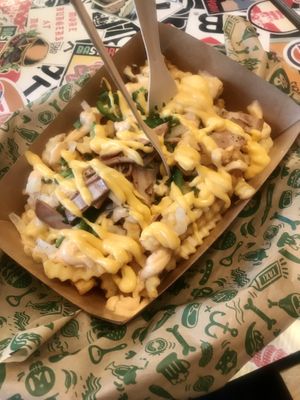 Fries with facon and vegan cheese at Bastard Burgers - Hamngatan in Stockholm