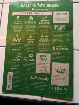 Menu at Bastard Burgers - Hamngatan in Stockholm