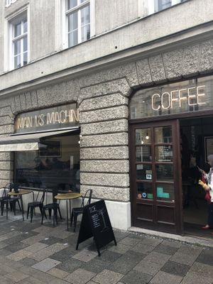 Store front at Man Versus Machine Coffee Roasters in Munich