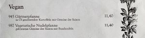 Speisekarte  - vegane Gerichte at Exempel Gaststuben in Tangermuende