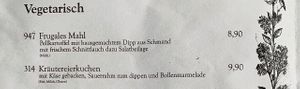 Speisekarte  -  vegetarische  Gerichte at Exempel Gaststuben in Tangermuende