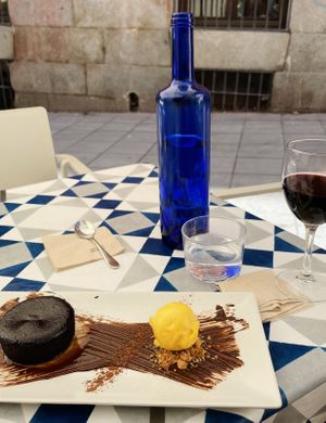 Chocolate coulant with passion fruit ice cream at VEGA - Alamo in Madrid