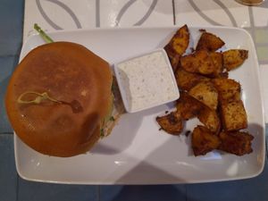 Vegan cheeseburger at VEGA - Alamo in Madrid
