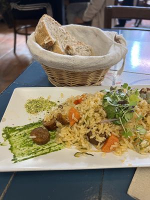 Arroz basmati con salchicha vegana!!  at VEGA - Alamo in Madrid