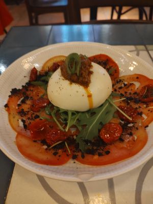 The texture and flavour of the vegan burrata was incredible! at VEGA - Alamo in Madrid