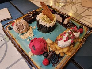Sharing dessert plate at VEGA - Alamo in Madrid