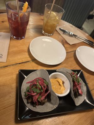 Jamaican (hibiscus water), home made lemonade and tacos to start   at VEGA - Alamo in Madrid