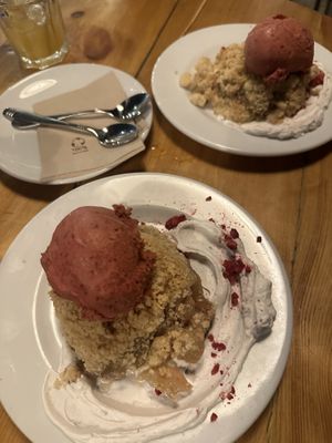 Pear and blueberry crumble with blackberry icecream and ginger cream  at VEGA - Alamo in Madrid