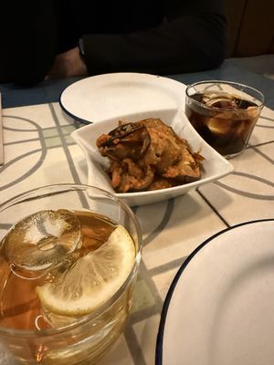 Two vermouths and an eggplant tapas (on the house)  at VEGA - Alamo in Madrid