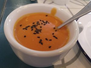 Daily menu / Starter / roasted tomatos salmorejo (more like a gazpacho) at VEGA - Alamo in Madrid
