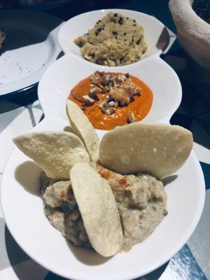 Paté de coliflor, muhammara y mutabal  at VEGA - Alamo in Madrid