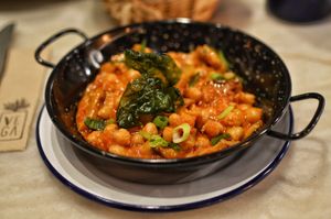 Madrilenian style "callos" with mushrooms, chickpeas and crushed almonds at VEGA - Alamo in Madrid