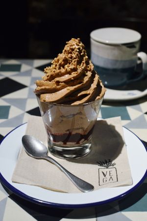 Chocolate and Rhubard mousse with red berries cream at VEGA - Alamo in Madrid