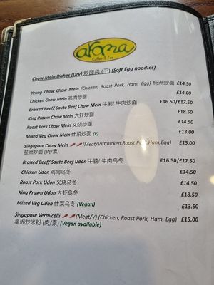 menu at Aroma Cafe in Fort William