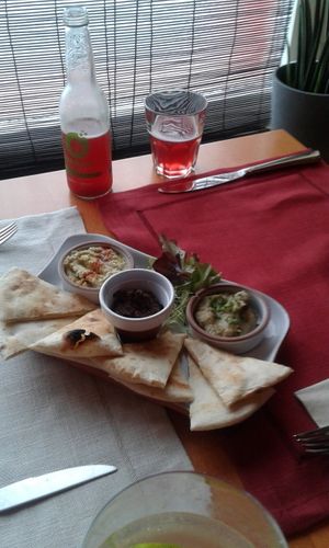 Le Trio en entrée : houmous, tapenade, caviar d'aubergine ! at Le Café de Chavannes in Chavannes-pres-renens