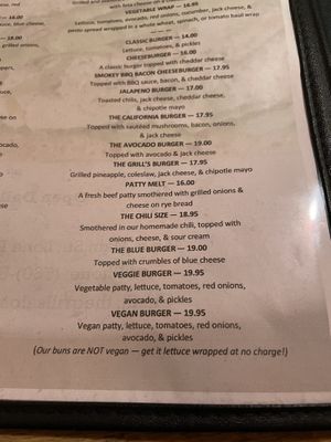 Menú   at The Grill in Lone Pine