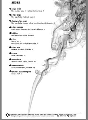 Menu at Nara Lounge in Hurstville