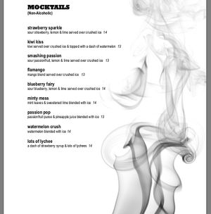 Menu at Nara Lounge in Hurstville