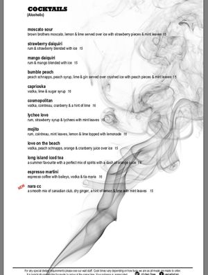 Menu at Nara Lounge in Hurstville