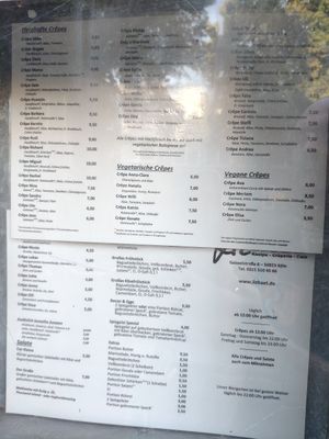 Menu with vegan crêpe options at LizBÄT in Cologne
