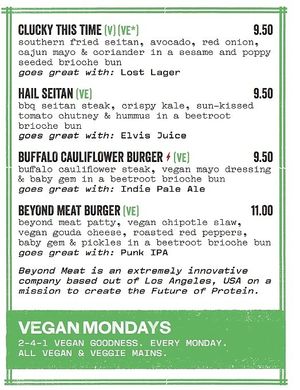 Burger choices at BrewDog in Birmingham