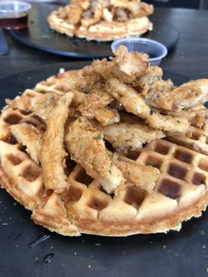 Hot honey chik’n + waffles  at How Delish HD in West Orange