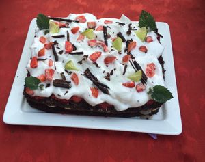 Delicious vegan brownie cake 💞 at Pepino Vege in Parnu