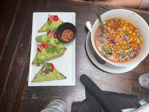 Avo toast ( didn't really like the bread) + soup at SunCafe in Studio City