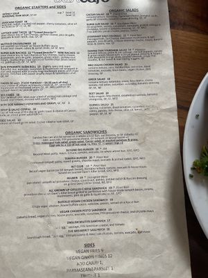 Regular menu  at SunCafe in Studio City