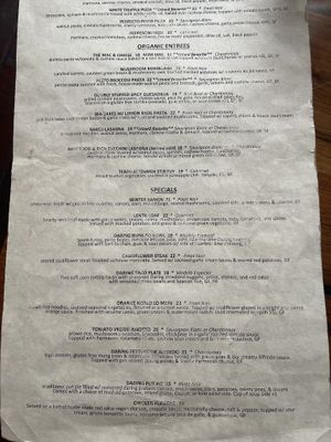 Backside of regular menu  at SunCafe in Studio City