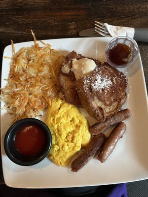 SunCafe breakfast with French toast, hashbrowns, and sausage  at SunCafe in Studio City