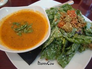 Caesar salad and tomato basil soup at SunCafe in Studio City