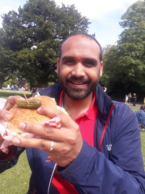 My husband enjoying one of the delicious burgers at The Saucy Cow in Phibsborough