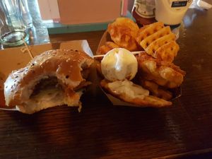 Hot papi amd waffle fries at The Saucy Cow in Phibsborough