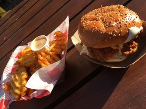 Saucy burger and waffle fries with Big Mac sauce at The Saucy Cow in Phibsborough