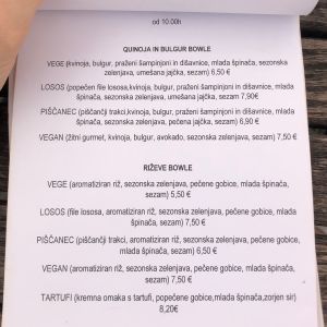 Offer of bowls with two vegan options at Nana Cafe & Lounge Bar in Maribor
