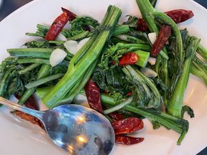 Greens in chili and garlic  at Lionhead in Seattle