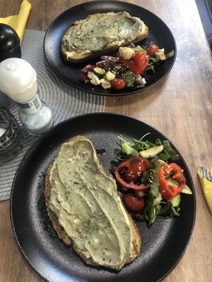 Avocado and hummus toast with grilled veggies. They updated the old avo toast a bit. at Na Golfu in Celje