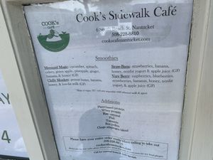 Vegan menu at Cook's Café in Nantucket