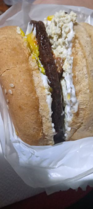 Xis pequeno com burger de soja, tofu, maionese vegana e mostarda at Govinda Lanches in Porto Alegre