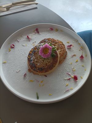Beautiful presented crumpets at Sensory and Rye in Hereford