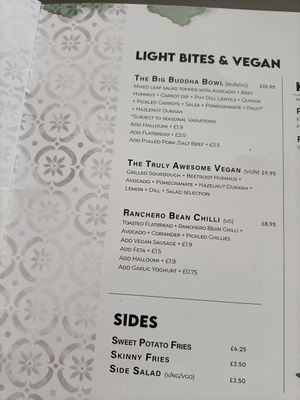 Vegan menu at Sensory and Rye in Hereford