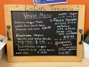 Inside vegan menu at Lola's Taqueria in Belvedere